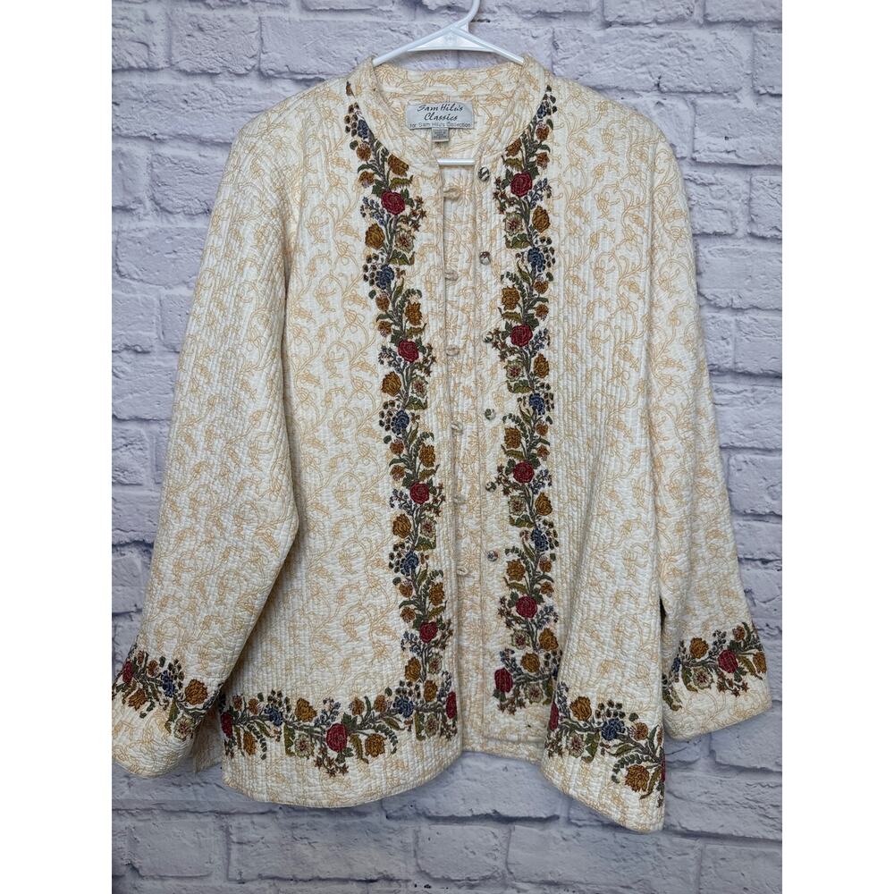Sam Hilu's Classic Vintage Quilted Jacket Asian Inspired 100% cotton Size LARGE